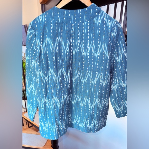 J.Jill Pure Kantha Stitched Ikat Jacket Kimono Sari Open Front Teal Blue SmTall - Picture 2 of 8